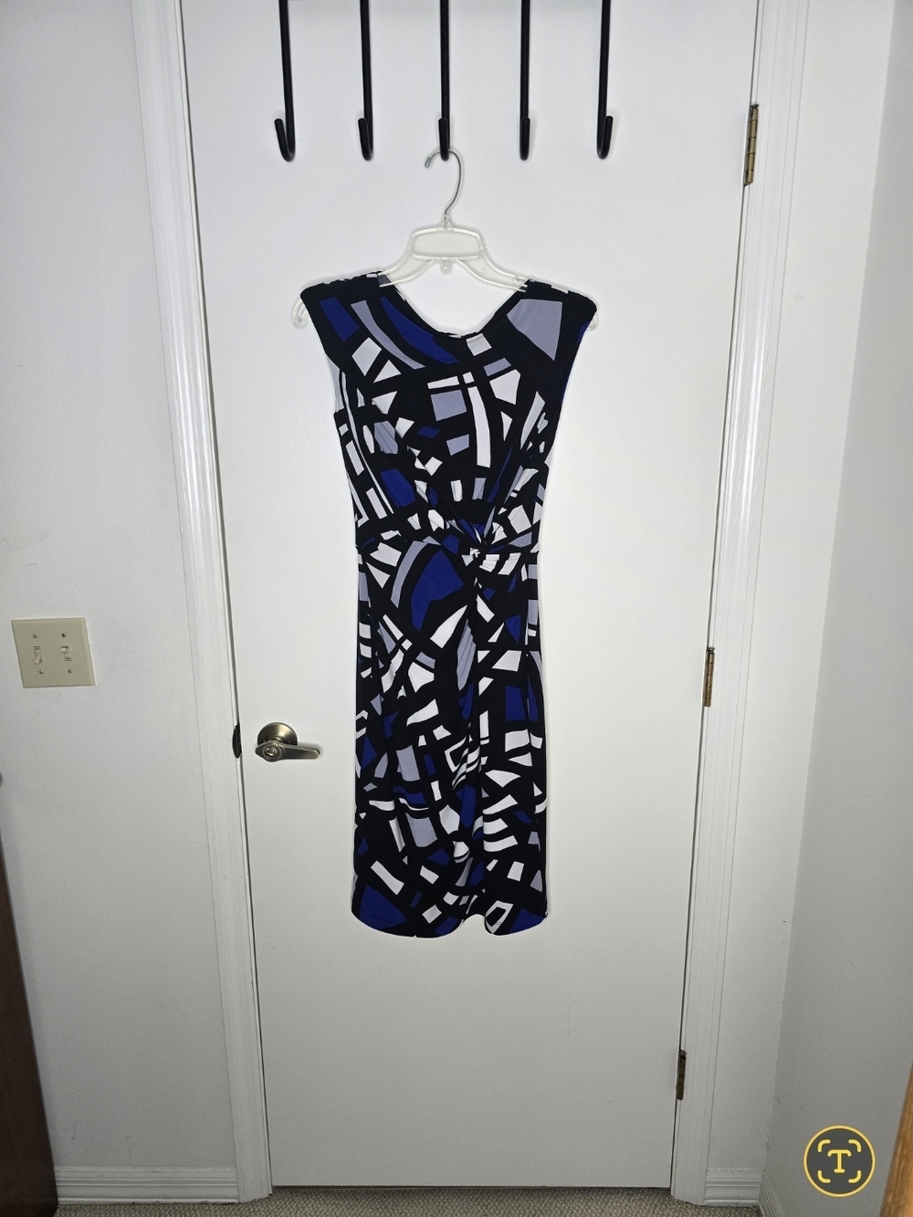 Lauren Ralph Lauren Black, Blue & White Abstract Midi Dress